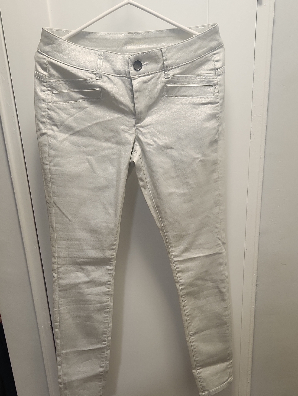 Silver Coated Skinny Ankle Pants